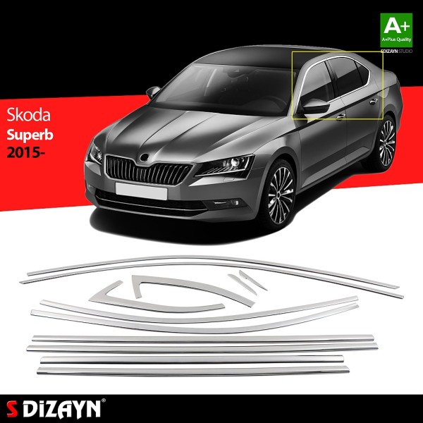 Nerez chróm lišty okolo okien dverí Škoda Superb III