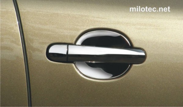 Škoda Fabia II facelift - Kryty kľučiek plné, ušľachtilá oceľ (4 + 4 ks jeden zámok)
