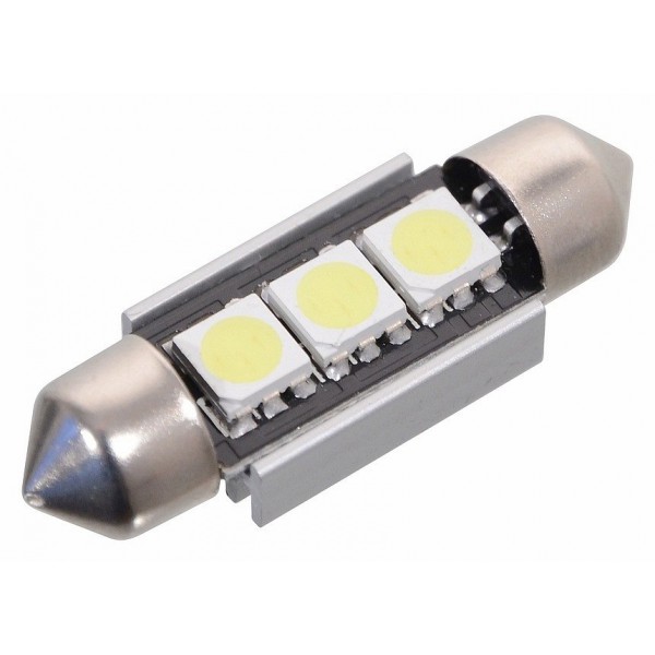 Žiarovka 3 SMD LED 12V SUF. SV8.5 38mm s rezistorom CAN-BUS ready biela