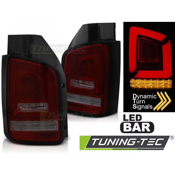 VW T5 10-15 - zadné LED svetlá červeno dymová LED BAR s dynamickým blinkerom