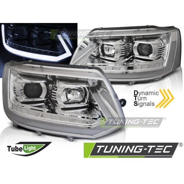 VW T5 10-15 - predné chrom svetlá TUBE LIGHT s dynamickým blinkerom T6 LOOK