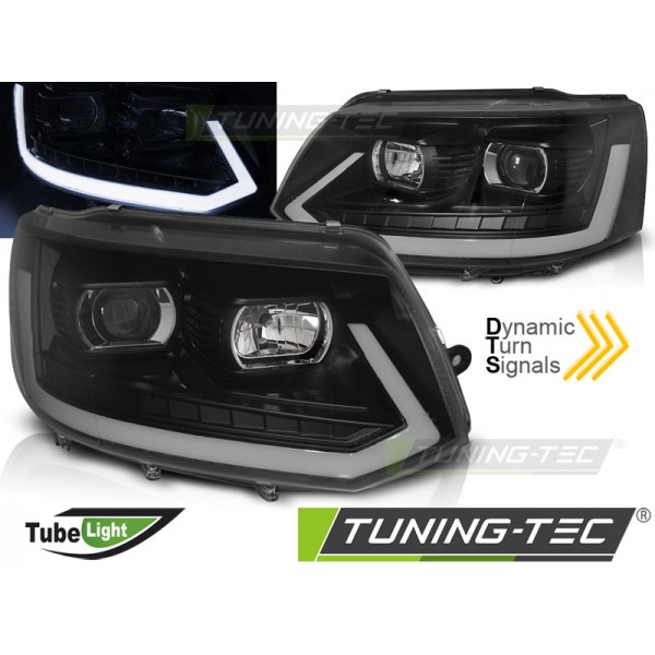 VW T5 10-15 - predné čierna svetlá TUBE LIGHT s dynamickým blinkerom T6 LOOK
