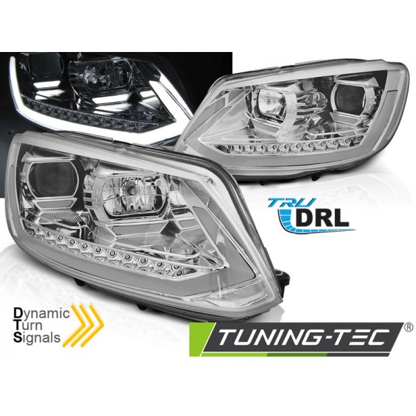 VW TOURAN 10-15 - predné chrom svetlá s LED denným svietením a dynamickým blinkerom