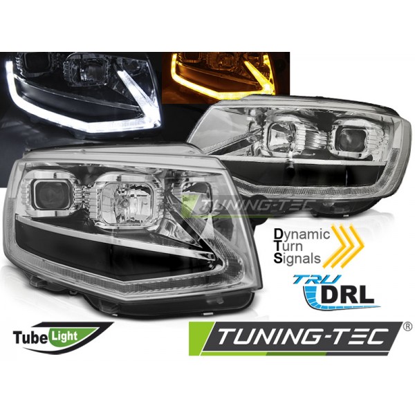 VW T6 15-19 - predné chrom svetlá TUBE LIGHT s dynamickým blinkerom