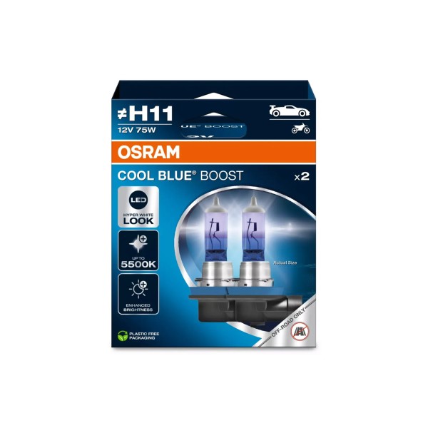 OSRAM COOL BLUE BOOST autožiarovky H11 - Hyper biele svetlo 5500 K, 2 ks v balení