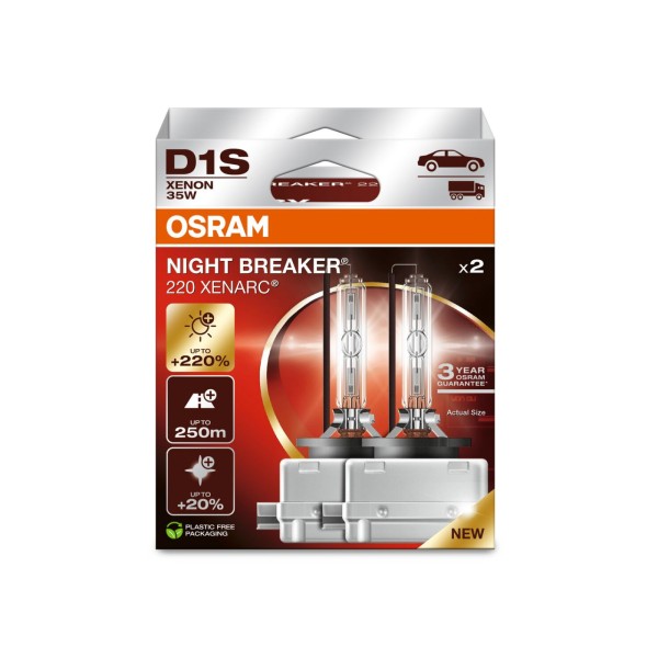 OSRAM XENARC NIGHT BREAKER D1S xenónové výbojky, 35 W, PK32d-2 - o 220% viac svetla, 2 ks v balení