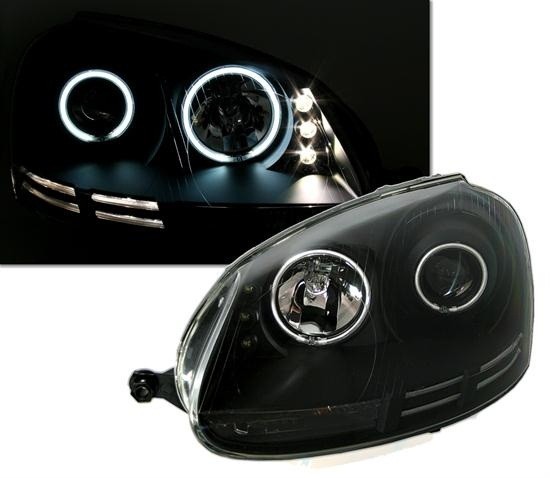 Predné svetlá VW Golf V / Jetta 03-08 CCFL Angel eyes - čierne