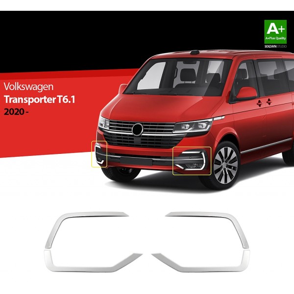Nerez rámčeky okolo hmloviek nárazníku Volkswagen Transporter T6.1