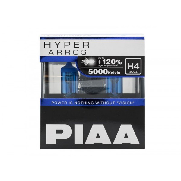 Autožiarovky PIAA Hyper Arros 5000K H4 - o 120 percent vyššiu svietivosť, jasne biele svetlo s teplotou 5000K