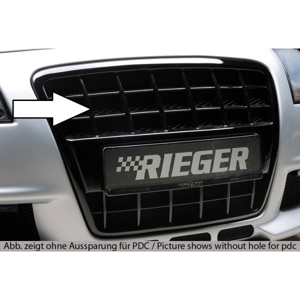 Rieger maska ​​chladiča s integrovaným držiakom ŠPZ pre Audi A4 8H kabriolet pred faceliftom, plast ABS lakovaný do čiernej lesklej farby, pre vozidlá s parkovacím asistentom (PDC)