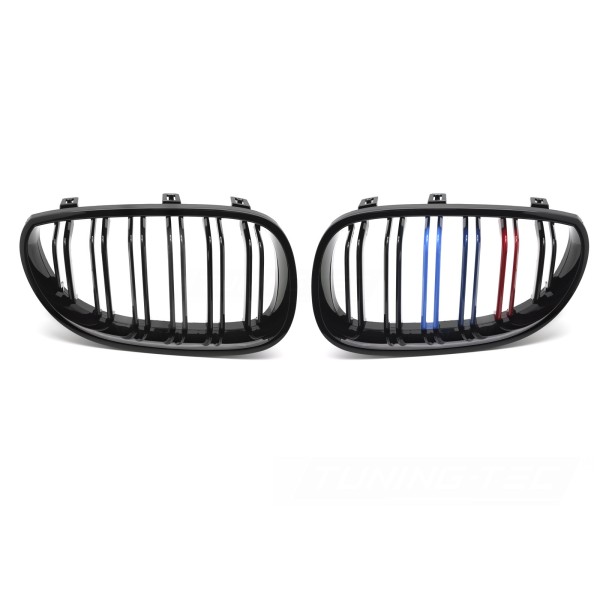 BMW E60/E61 2003-2010 - Predná maska ​​double bar čierna lesklá s trikolórou