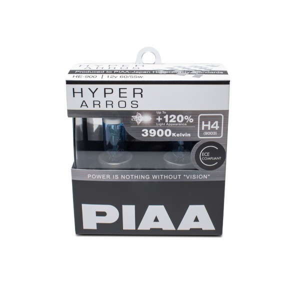 Autožiarovky PIAA Hyper Arros 3900K H4 - o 120 % vyššia svietivosť, zvýšený jas