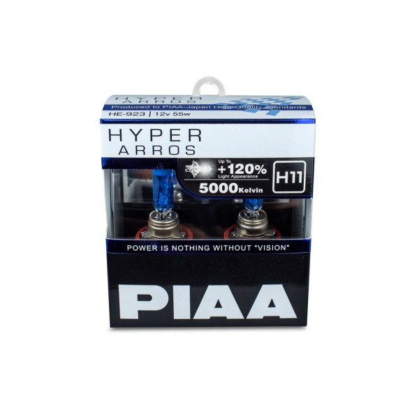 Autožiarovky PIAA Hyper Arros 5000K H11 - o 120 % vyššia svietivosť, jasne biele svetlo s teplotou 5000K