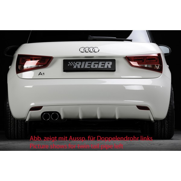 Rieger vložka zadného nárazníka pre Audi A1 8X 3-dver., 5-dver. (sportback) pred faceliftom, plast ABS bez povrchovej úpravy, mimo S-Line, pre orig. koncovku vliavo
