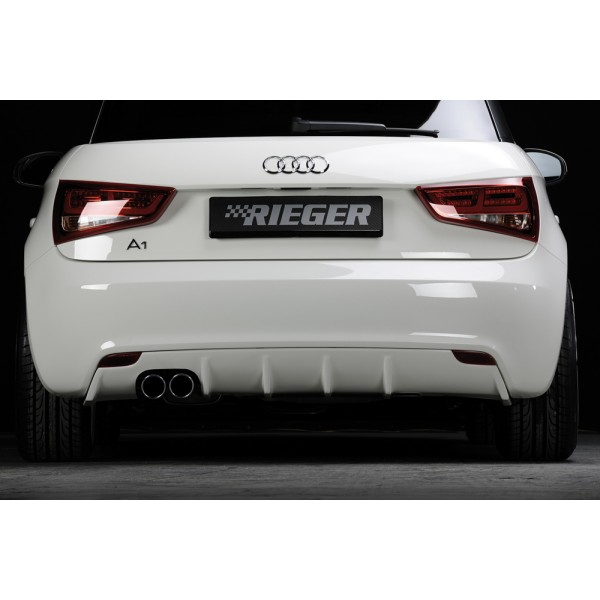Rieger vložka zadného nárazníka pre Audi A1 8X 3-dver., 5-dver. (sportback) pred faceliftom, plast ABS bez povrchovej úpravy, mimo S-Line, pre orig. dvojitú koncovku vľavo 2x76 mm
