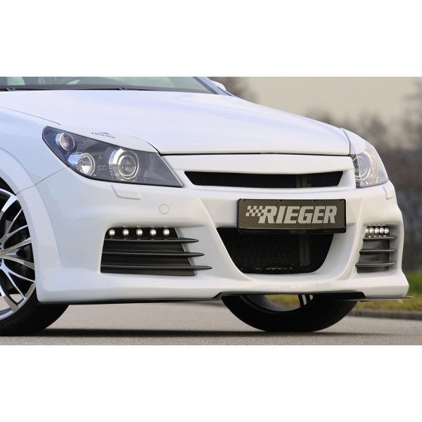 Rieger kompletný predný nárazník pro Opel Astra H vr. GTC, Twin-Top 3-dver., 5-dver., caravan, hatchback, kabriolet, plast ABS bez povrchovej úpravy, s malým výřezem pro ostřikovače předních světlometů, s výřezem na světla pro denní svícení