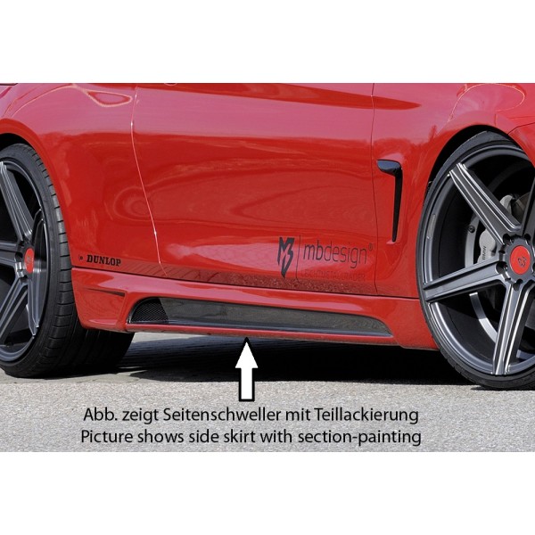 Rieger bočný prah mont. strana pravá pro BMW rad 4 F32, F33 coupe (3-dver.), kabriolet vr. faceliftu, r.v. 03/13-06/15, 07/15-, 11/12-06/15, plast ABS bez povrchovej úpravy, s prelisom a výrezom