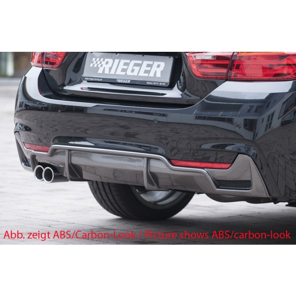 Rieger vložka zadného nárazníka pre BMW rad 4 F32, F33, F36 coupe (3-dver.), gran coupe (5-dver.), kabriolet vr. faceliftu, plast ABS bez povrchovej úpravy, pre orig. dvojitú koncovku vľavo vr. mřížky