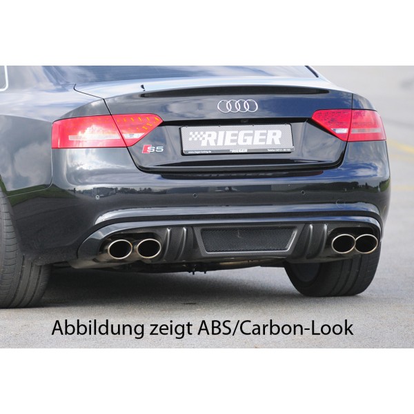 Rieger vložka zadného nárazníka pre Audi A5 B8, B81 Sportback pred faceliftom, plast ABS bez povrchovej úpravy, S-Line, pre športové koncovky na oboch stranách 4x115x85 mm