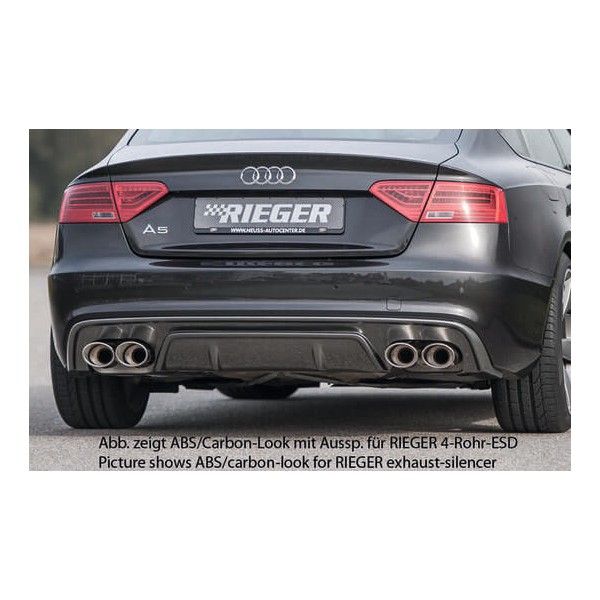 Rieger vložka zadného nárazníka pre Audi A5 B8, B81 Sportback po faceliftu, plast ABS bez povrchovej úpravy, S-Line, pre orig. koncovky na oboch stranách