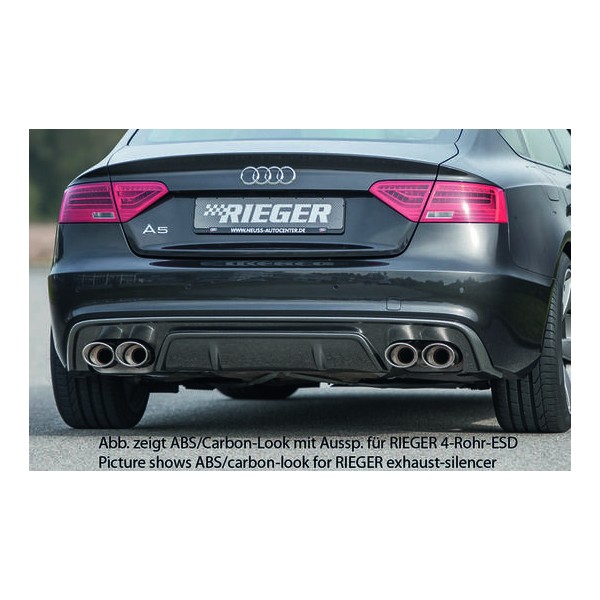 Rieger vložka zadného nárazníka pre Audi A5 S5 B8, B81 Sportback po faceliftu, plast ABS bez povrchovej úpravy, S-Line, pro orig. dvojité koncovky na obou stranách
