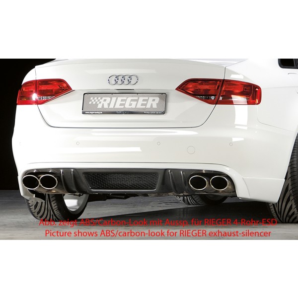 Rieger spojler pod zadný nárazník pre Audi A4 B8, B81 avant, sedan pred faceliftom r.v. 11/07-12/11, plast ABS bez povrchovej úpravy, mimo S-Line, pre orig. dvojitú koncovku vľavo
