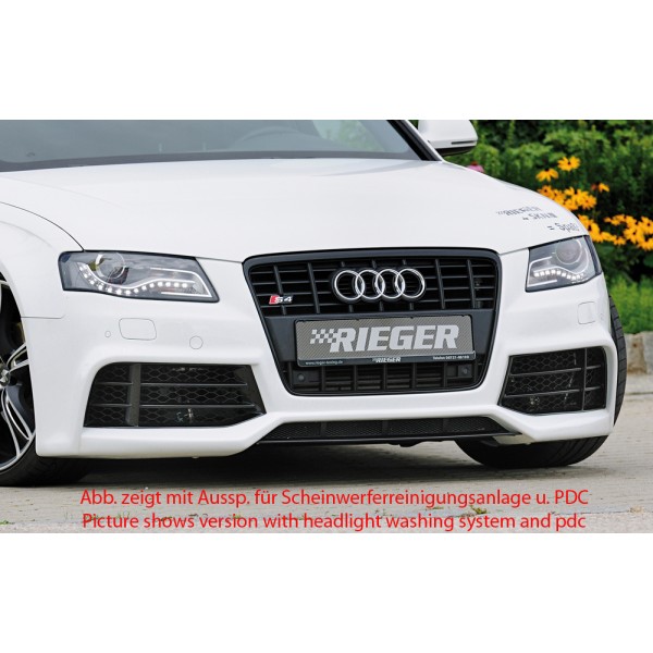 Rieger kompletný predný nárazník pro Audi A4 S4 B8, B81 avant, sedan pred faceliftom, plast ABS bez povrchovej úpravy, pro vozy s ostrekovačmi svetlometov
