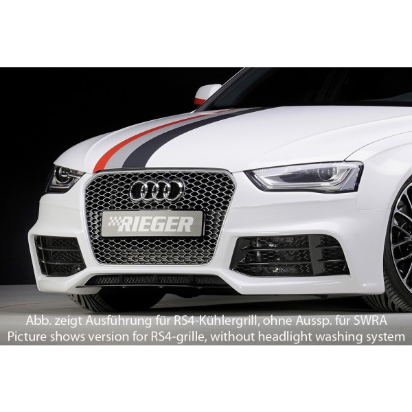 Rieger kompletný predný nárazník pro Audi A4 B8, B81 avant, sedan po faceliftu, plast ABS bez povrchovej úpravy, pro masku A4/S4, pro vozy s ostrekovačmi svetlometov