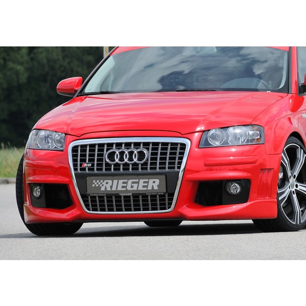 Rieger kompletný predný nárazník R-Frame pro Audi A3 8P 3-dver., 5-dver., Sportback, plast ABS bez povrchovej úpravy, s držáky pro originální mlhová světla, s rebrovaním