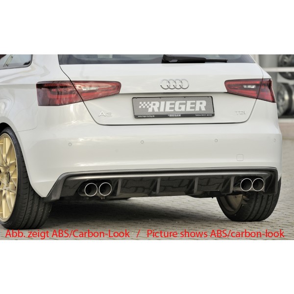 Rieger vložka zadného nárazníka pre Audi A3 8V 3-dver. (hatchback 8V1), 5-dver. (sportback 8VA) pred faceliftom, plast ABS bez povrchovej úpravy, mimo S-Line, pre dvojité koncovky na oboch stranách