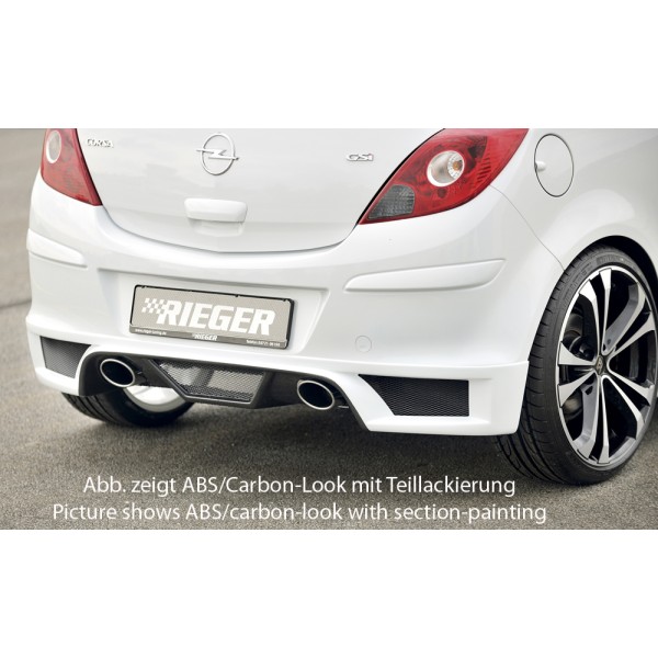 Rieger spojler pod zadný nárazník pre Opel Corsa D 3-dver., 5-dver. vr. faceliftu r.v. 01/11-, 07/06-12/10, plast ABS bez povrchovej úpravy, pro koncovky na obou stranách