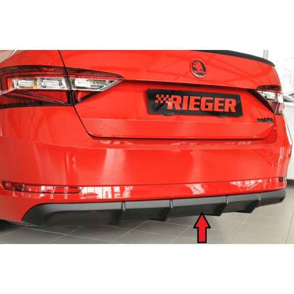 Rieger vložka zadného nárazníka pre Škoda Superb III 3T, 3V combi, sedan vr. faceliftu, plast ABS bez povrchovej úpravy, pre vozidlá s ťažným zariadením