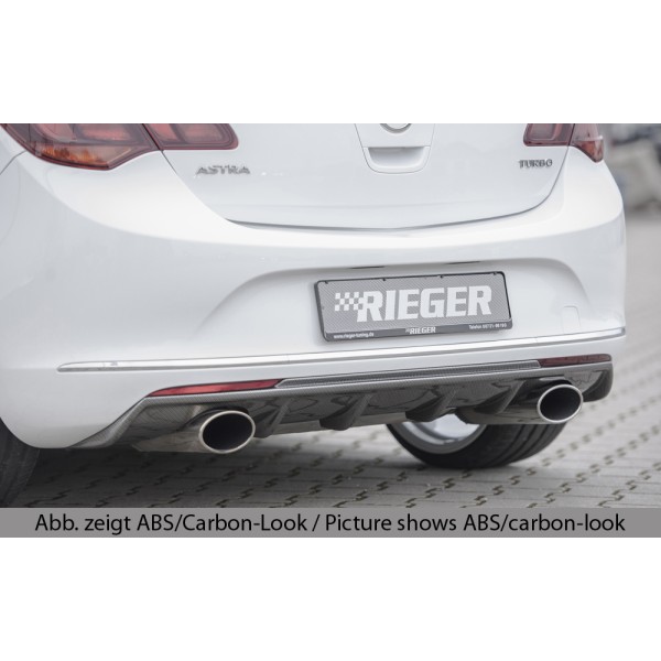 Rieger vložka zadného nárazníka pre Opel Astra J 5-dver., hatchback po faceliftu, plast ABS lakovaný do čiernej lesklej farby, pre športové koncovky na oboch stranách 140x90 mm