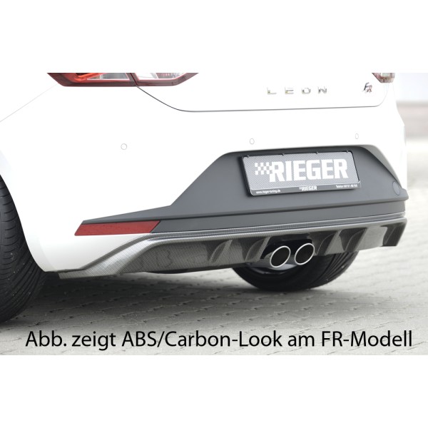 Rieger spojler pod zadný nárazník pre Seat Leon 5F 3-dver. (sc), 5-dver. pred faceliftom r.v. 10/12-12/16, plast ABS lakovaný do čiernej lesklej farby, pre dvojitú koncovku uprostred