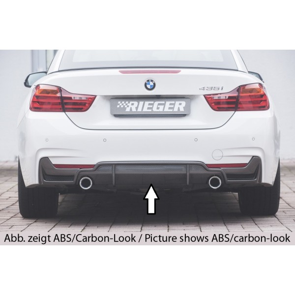 Rieger vložka zadného nárazníka (pouze 435i) pro BMW rad 4 F32, F33, F36 coupe (3-dver.), gran coupe (5-dver.), kabriolet vr. faceliftu, plast ABS lakovaný do čiernej lesklej farby, pre orig. koncovky na oboch stranách (435i/440i look) vr. mřížky