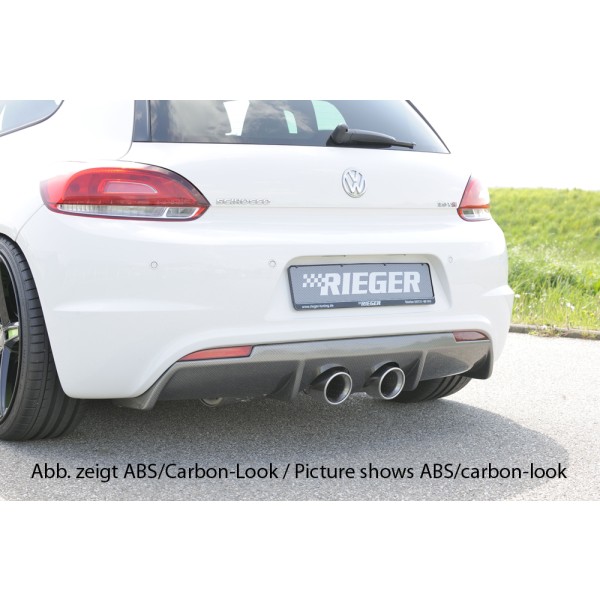 Rieger vložka zadného nárazníka pre R-Line zadný nárazník pre Volkswagen Scirocco 3 13 2-dver. vr. faceliftu, plast ABS lakovaný do čiernej lesklej farby, pre dvojitú koncovku uprostred 2x100 mm