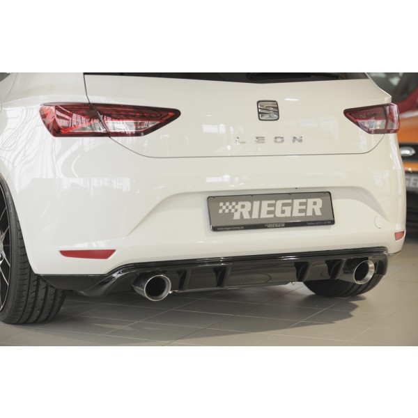 Rieger spojler pod zadný nárazník pre Seat Leon 5F 3-dver. (sc), 5-dver. pred faceliftom r.v. 10/12-12/16, plast ABS lakovaný do čiernej lesklej farby, pre športové koncovky na oboch stranách 100 mm