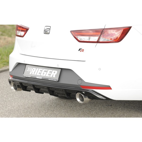 Rieger vložka zadného nárazníka pre Seat Leon FR 5F 5-dver. (ST/Combi) pred faceliftom, plast ABS lakovaný do čiernej lesklej farby, pre športové koncovky na oboch stranách 100 mm