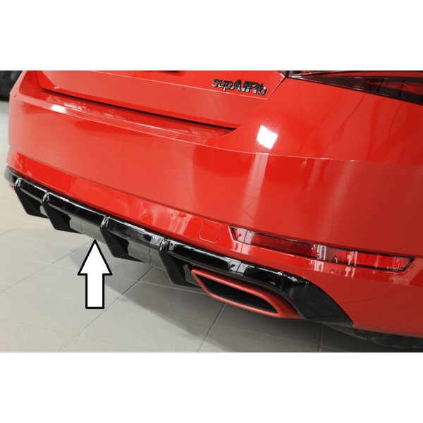 Rieger vložka zadného nárazníka pre Škoda Superb III 3T, 3V combi, sedan vr. faceliftu, plast ABS lakovaný do čiernej lesklej farby, 2.0 TSI (200/206kW), pro vozy bez tažného zařízení