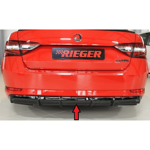Rieger vložka zadného nárazníka pre Škoda Superb III 3T, 3V combi, sedan vr. faceliftu, plast ABS lakovaný do čiernej lesklej farby, pro vozy bez tažného zařízení