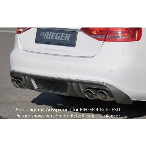 Rieger vložka zadného nárazníka pre Audi A4 S4 B8, B81 avant, sedan pred faceliftom, plast ABS s povrchovou úpravou Carbon-Look, S-Line, pro orig. dvojité koncovky na obou stranách