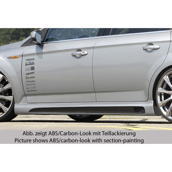 Rieger bočný prah SG-Design mont. strana pravá pro Ford Mondeo BA7 combi, fastback, sedan vr. faceliftu, r.v. 03/07-09/10, 10/10-09/14, plast ABS s povrchovou úpravou Carbon-Look, s prelisom a výrezom