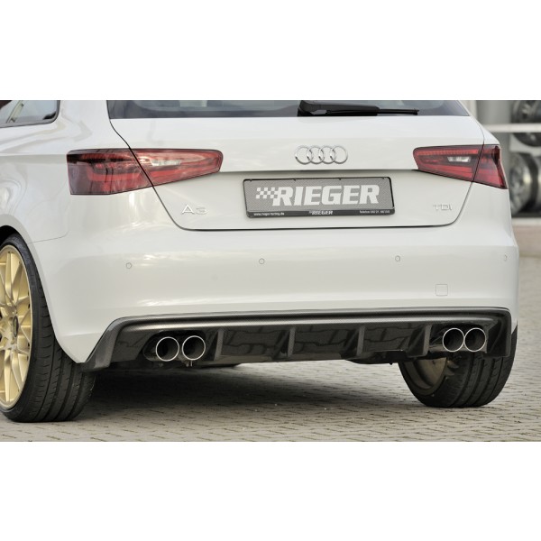 Rieger vložka zadného nárazníka pre Audi A3 8V 3-dver. (hatchback 8V1), 5-dver. (sportback 8VA) pred faceliftom, plast ABS s povrchovou úpravou Carbon-Look, pre dvojité koncovky na oboch stranách