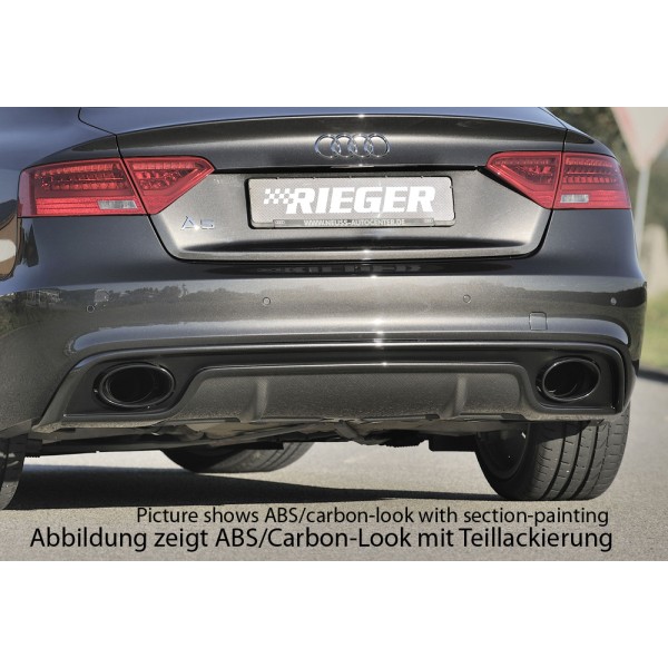 Rieger vložka zadného nárazníka pre Audi A5 S5 B8, B81 Sportback po faceliftu, plast ABS s povrchovou úpravou Carbon-Look, S-Line, pre oválne výfukové deflektory na oboch stranách 185x120 mm