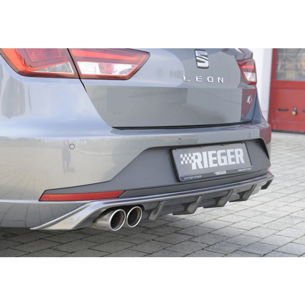 Rieger vložka zadného nárazníka pre Seat Leon FR 5F 5-dver. (ST/Combi) pred faceliftom, plast ABS s povrchovou úpravou Carbon-Look, pre dvojitú koncovku vlevo