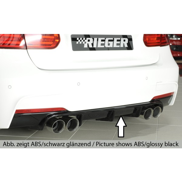 Rieger vložka zadného nárazníka pre BMW rad 3 F30, F31 sedan, touring vr. faceliftu, plast ABS s povrchovou úpravou Carbon-Look, pre dvojité koncovky na oboch stranách 4x90 mm (335i/340i look)