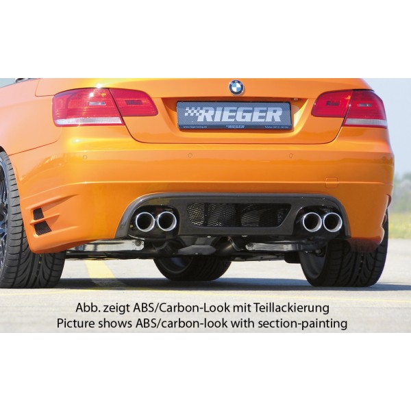 Rieger spojler pod zadný nárazník pre BMW rad 3 E92, E93 kabriolet, kupé pred faceliftom r.v. 03/07-02/10, 09/06-02/10, plast ABS s povrchovou úpravou Carbon-Look, iba pre 335i, pre dvojité koncovky na oboch stranách