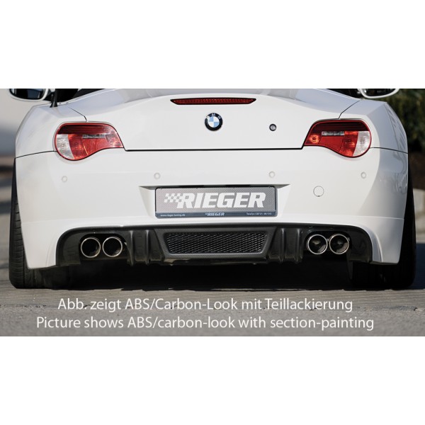 Rieger spojler pod zadný nárazník pre BMW Z4 E85 kupé, roadster po faceliftu r.v. 01/06-03/09, plast ABS s povrchovou úpravou Carbon-Look, pro orig. dvojité koncovky na obou stranách 4x76 mm