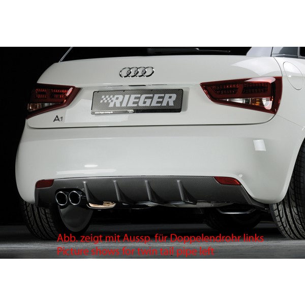 Rieger vložka zadného nárazníka pre Audi A1 8X 3-dver., 5-dver. (sportback) pred faceliftom, plast ABS s povrchovou úpravou Carbon-Look, pro orig. jednoduchou koncovku vlevo