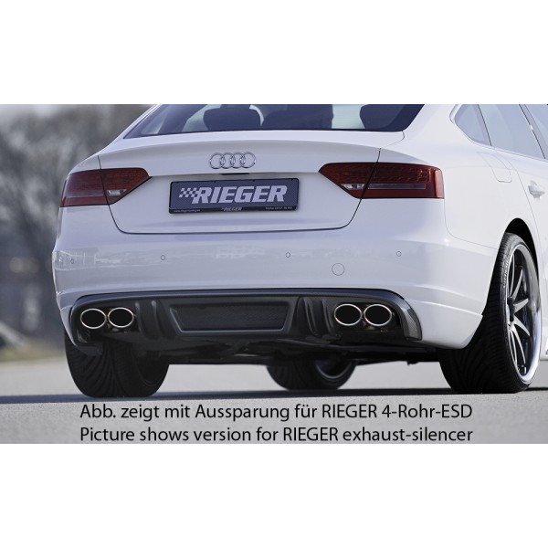 Rieger spojler pod zadný nárazník pre Audi A5 B8, B81 Sportback pred faceliftom r.v. 06/07-07/11, plast ABS s povrchovou úpravou Carbon-Look, mimo S-Line, pre orig. dvojitú koncovku vľavo